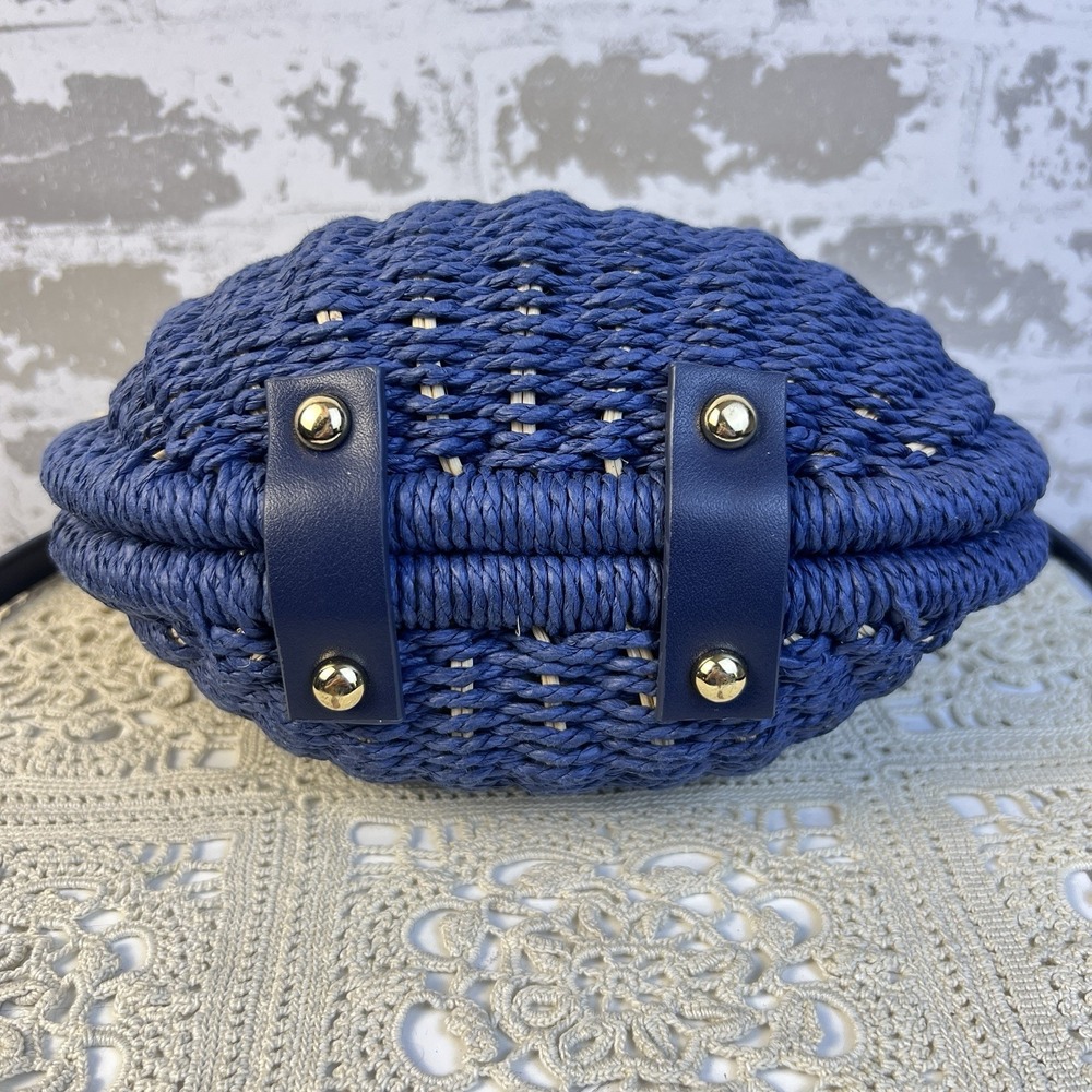 Shiraleah Chicago Straw Clamshell Mini Purse Blue Natural Beige Coastal Beach - Picture 10 of 16
